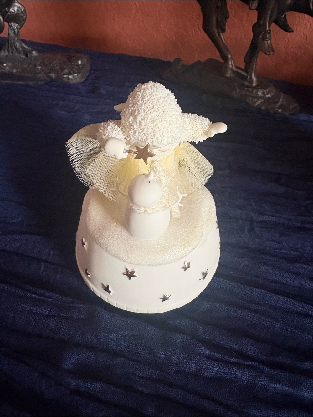 White Angel Snowbaby  Figurine with Gold Star Accent music box